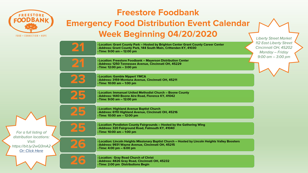 Freestore Foodbank Emergency Food Distribution Calendar Coronavirus